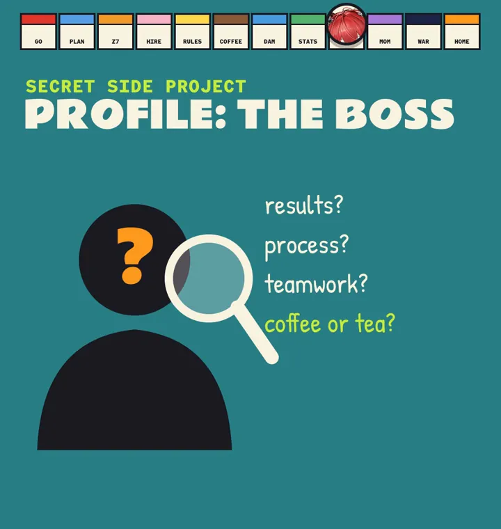 Profile: the boss. Results? Process? Teamwork? Coffee or tea?