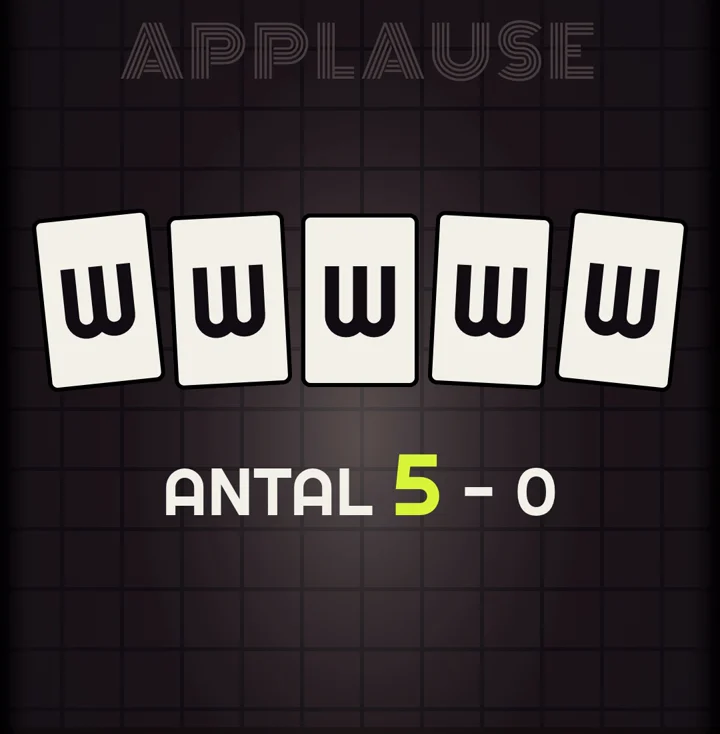 Five cards turned to W, and the score ANTAL 5 - 0