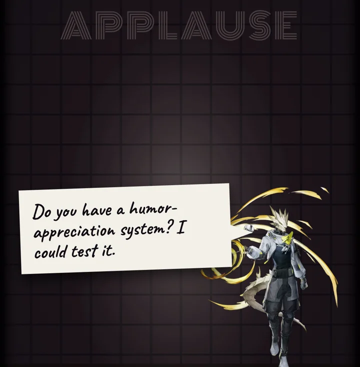 A speech bubble asking: do you have a humor-appreciation system? I could test it.