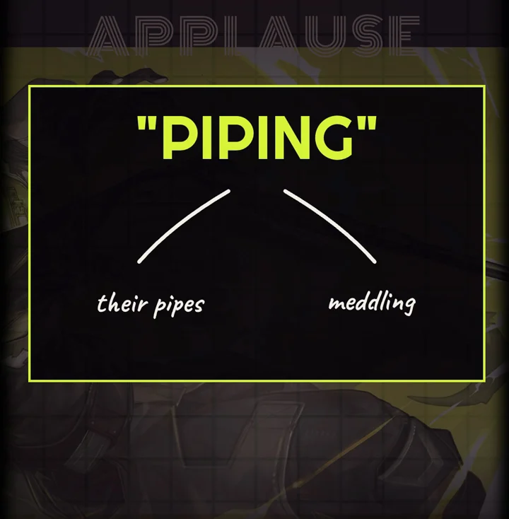 The pun diagram: PIPING, with arrows to their pipes and meddling