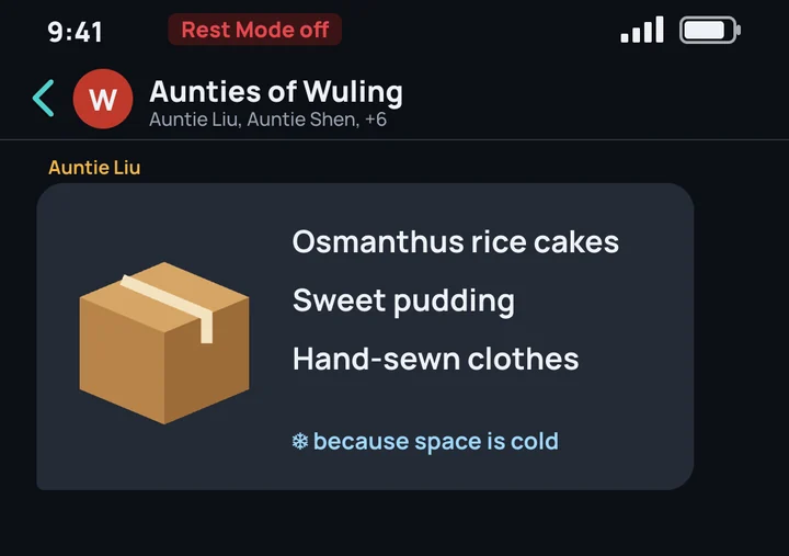 A care package from Wuling: osmanthus rice cakes, sweet pudding, hand-sewn clothes, because space is cold