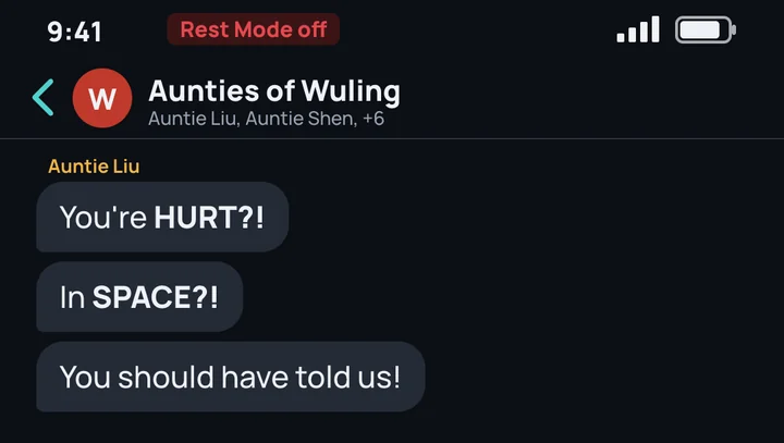The Aunties of Wuling group chat: You're HURT?! In SPACE?! You should have told us!
