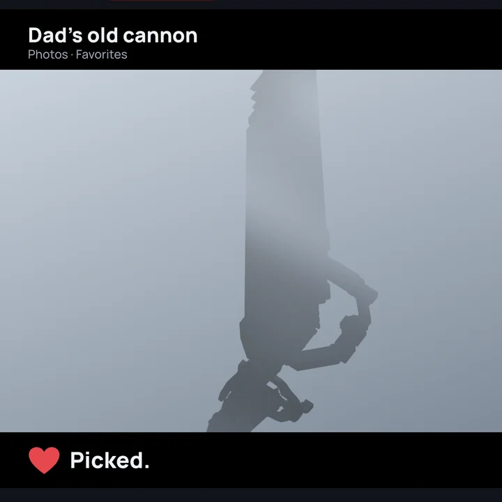 A photo of her father's old cannon, favourited, captioned Picked