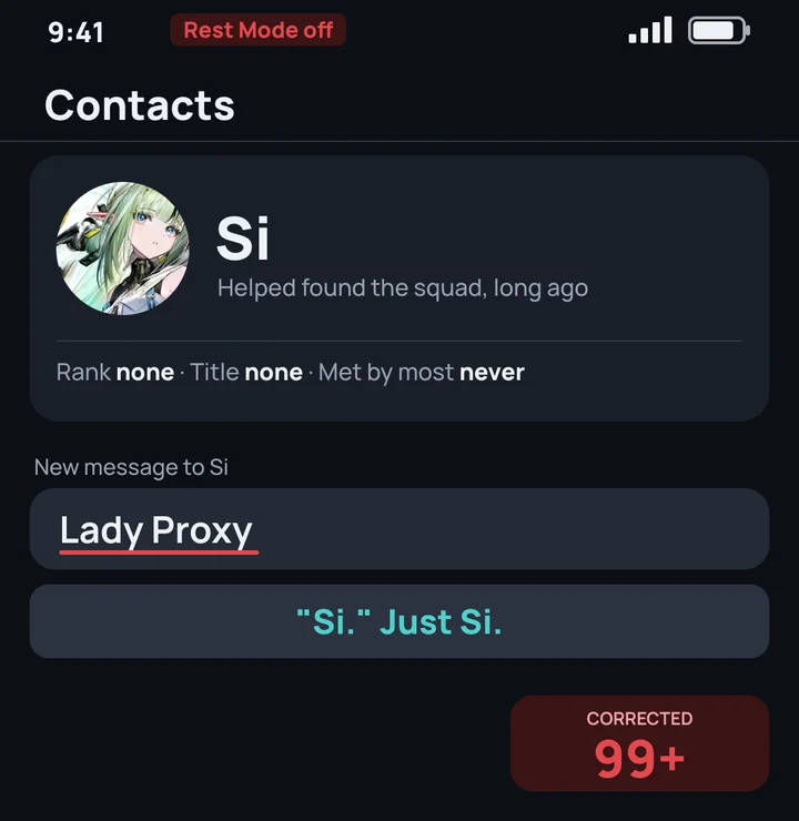 Typing Lady Proxy to Si gets corrected to Si, 99-plus times
