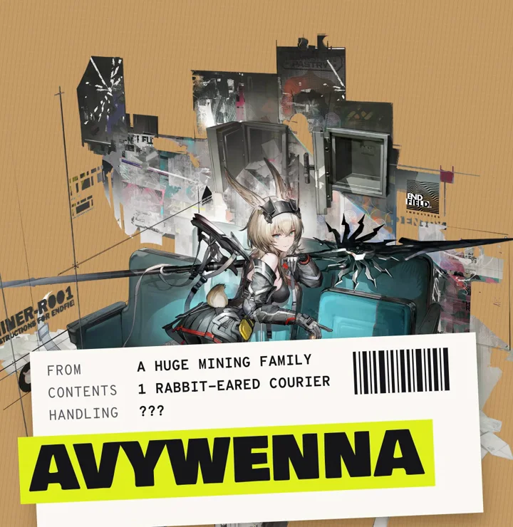 Avywenna's parcel label: from a huge mining family, contents one rabbit-eared courier, handling unknown