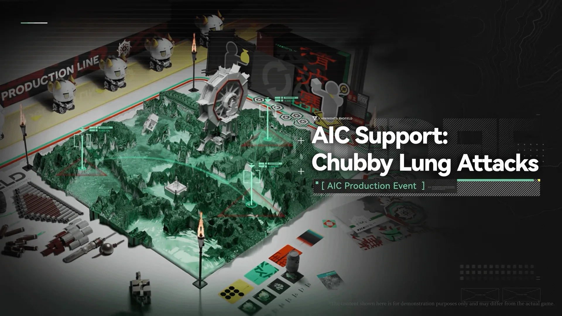 AIC Support Chubby Lung Attacks production event slide showing an isometric Wuling factory layout
