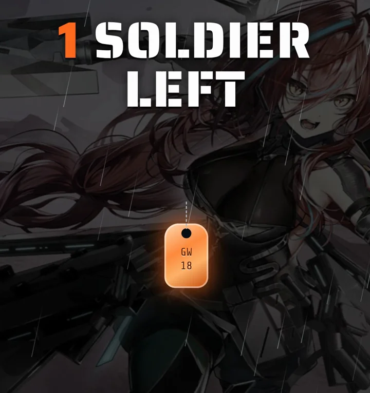 Ember's "1 soldier left" frame: twenty-seven tags fall and one glows orange