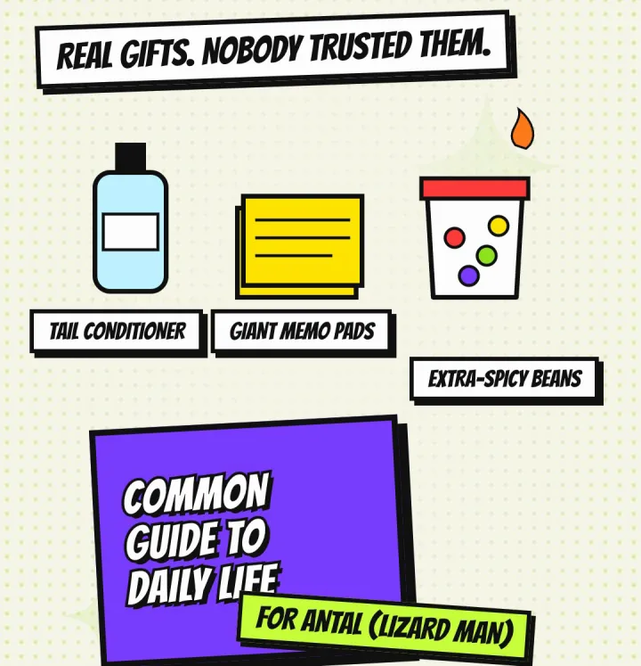 Tail conditioner, giant memo pads, extra-spicy jelly beans and a book for Antal