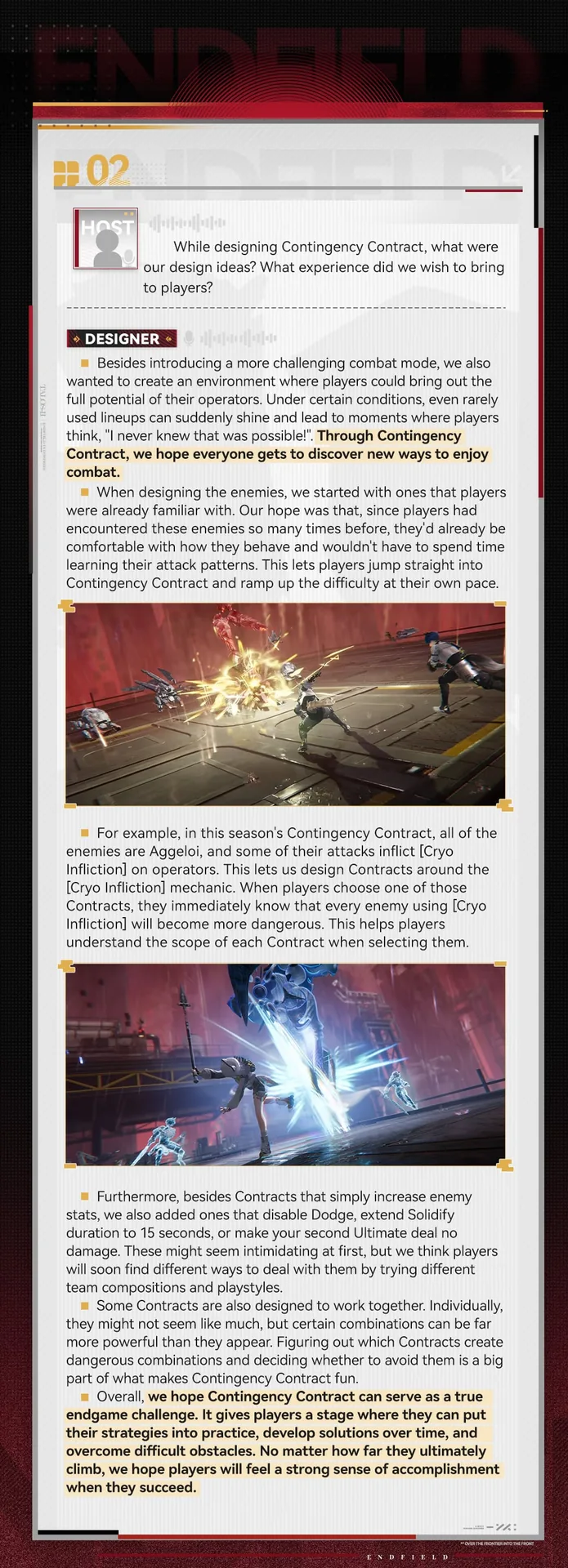 In-combat screenshot from Arknights Endfield’s Contingency Contract showing Aggeloi enemies inflicting Cryo Infliction on operators