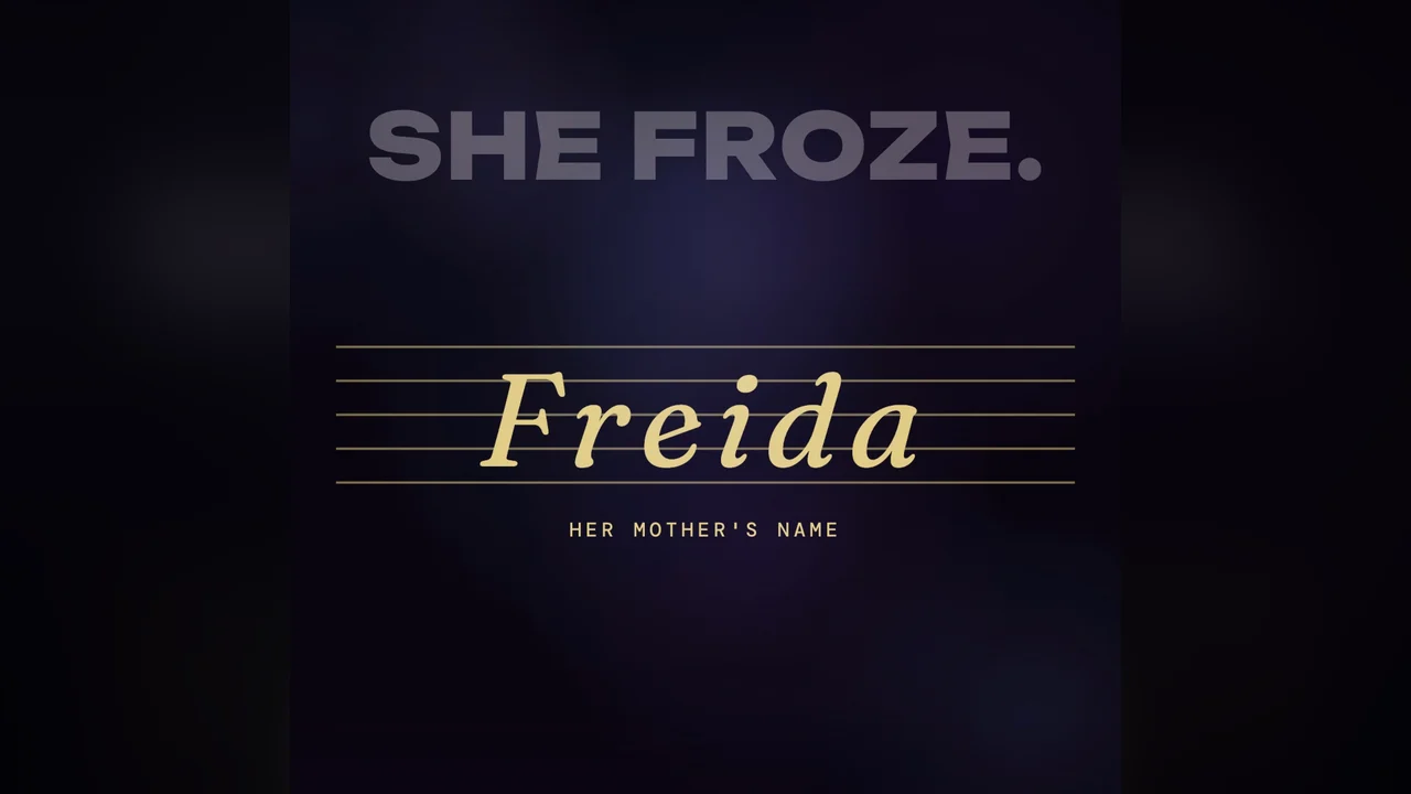 The name Freida written over faded music staff lines, labelled her mother's name