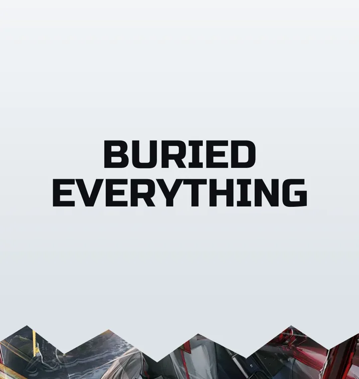 A white avalanche mass with a jagged edge burying the frame above the words BURIED EVERYTHING