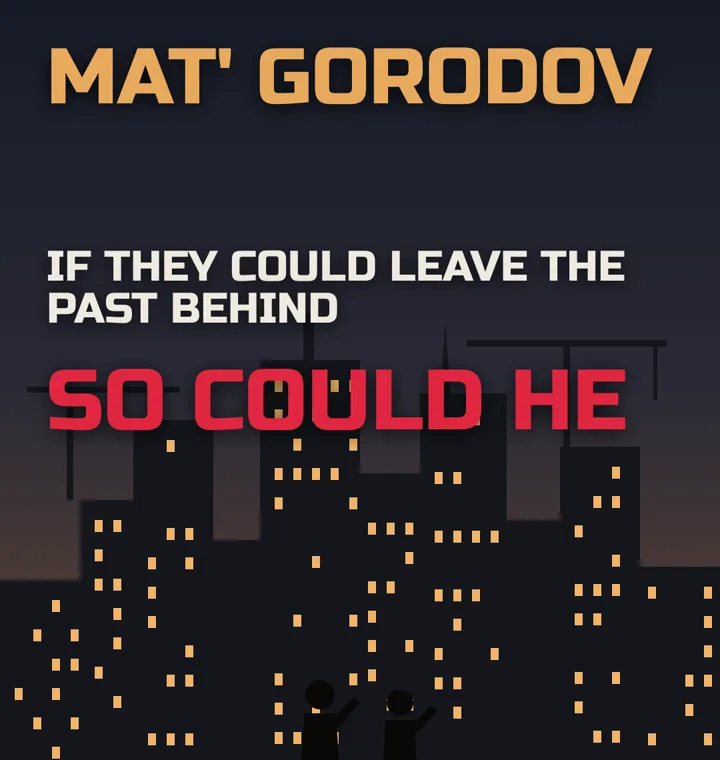 A drawn city skyline at dusk with lit windows, two small figures saluting, and the words SO COULD HE