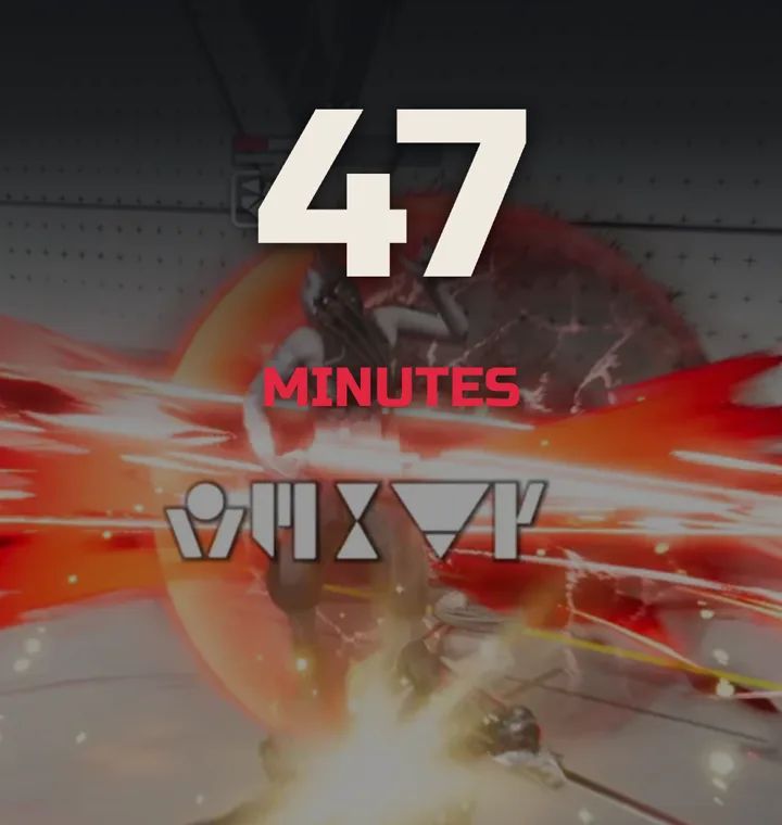 The number 47 above the word MINUTES over a red sword slash