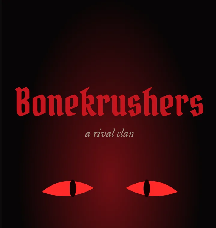 The word Bonekrushers in red blackletter above a pair of glowing red wolf eyes