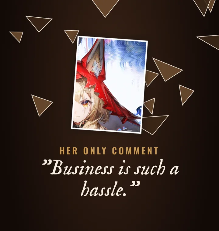 Debris raining around a photo of Rossi, "Her only comment: Business is such a hassle."