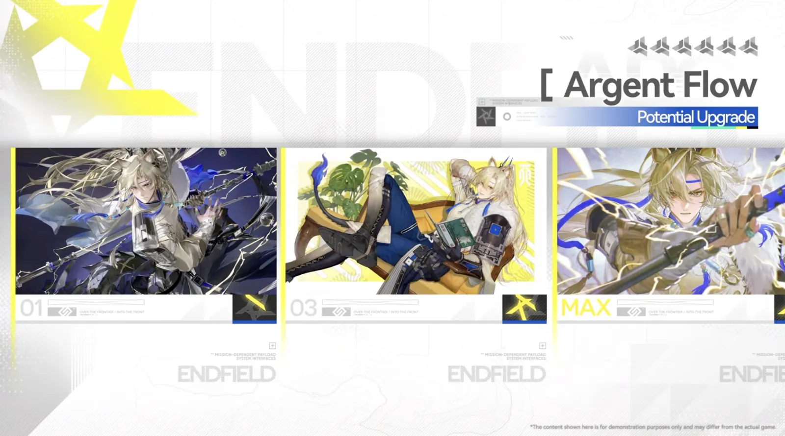 Argent Flow Potential upgrade artwork at Potential 1, 3 and max