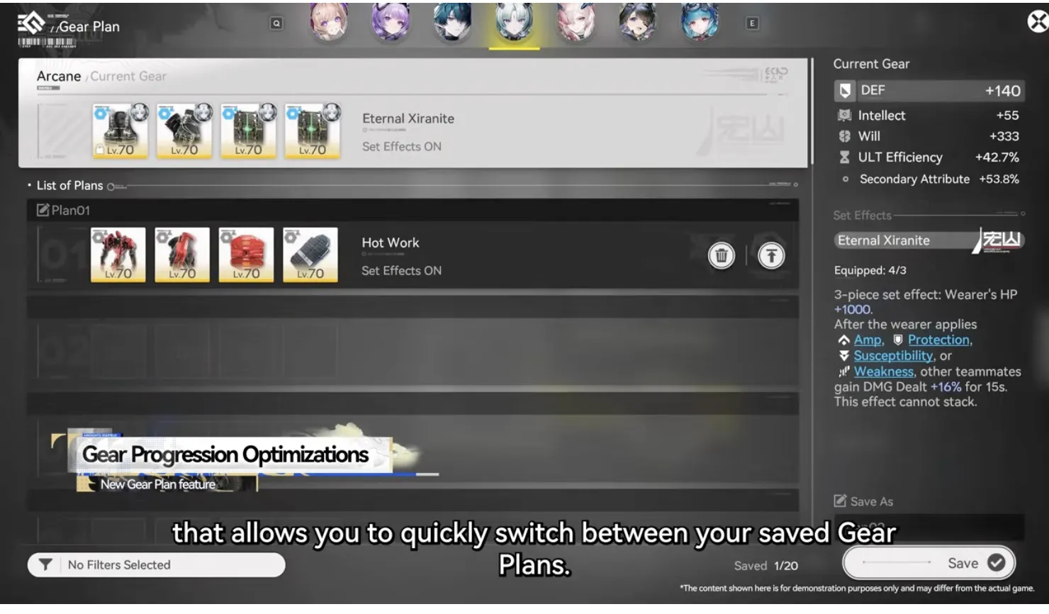 New Gear Plan feature with saved loadouts