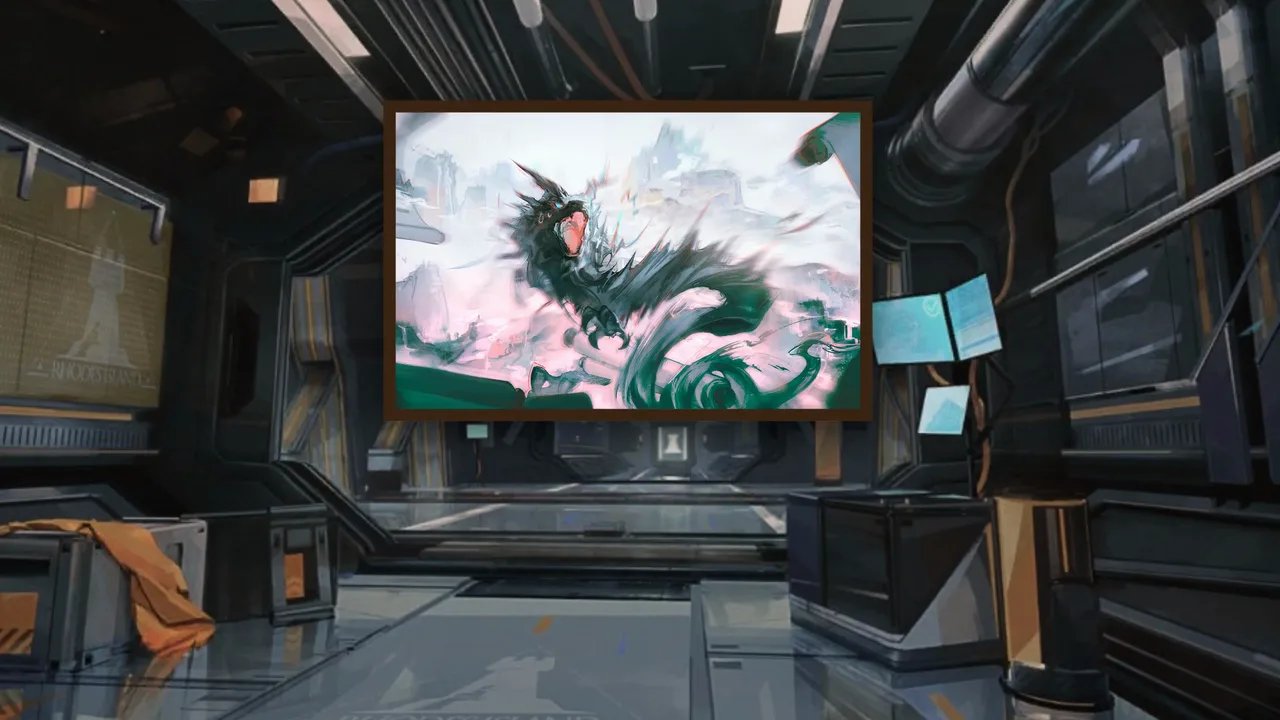One of Dusk's paintings hung in a Rhodes Island corridor