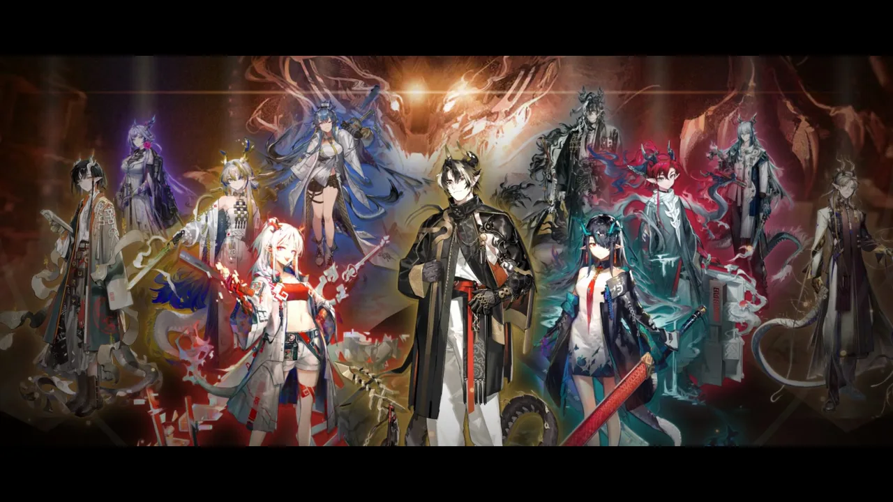The twelve Sui siblings on a ridge before Sui's burning beast form, from the video's opener