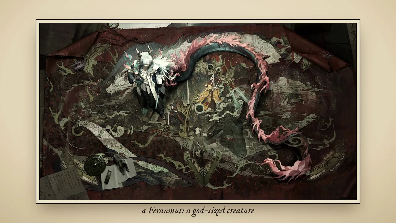 A Feranmut painted as an ink plate: a god-sized creature