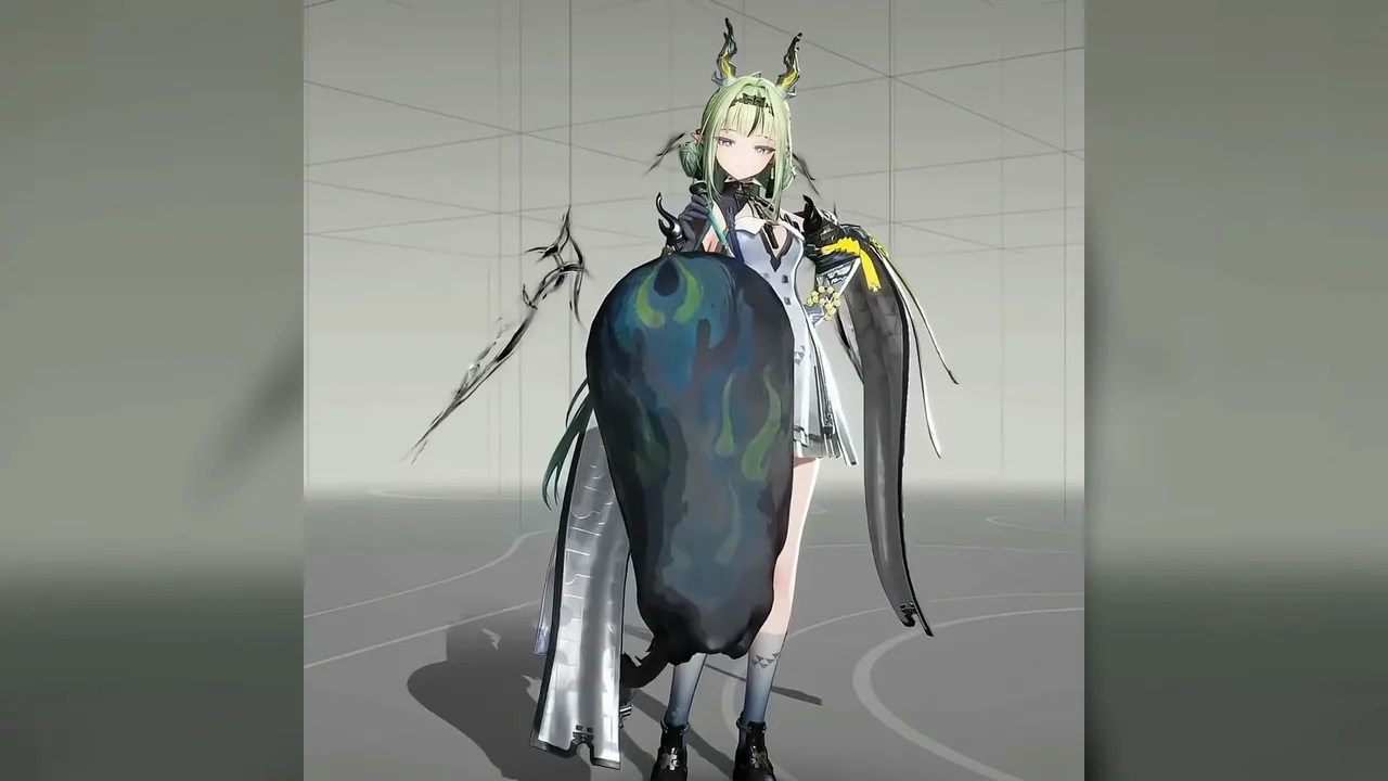 Si in her idle animation, painting a face onto an ink spirit