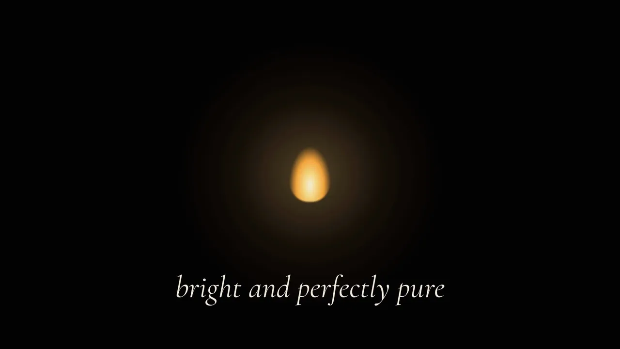 A single candle flame in black space: bright and perfectly pure
