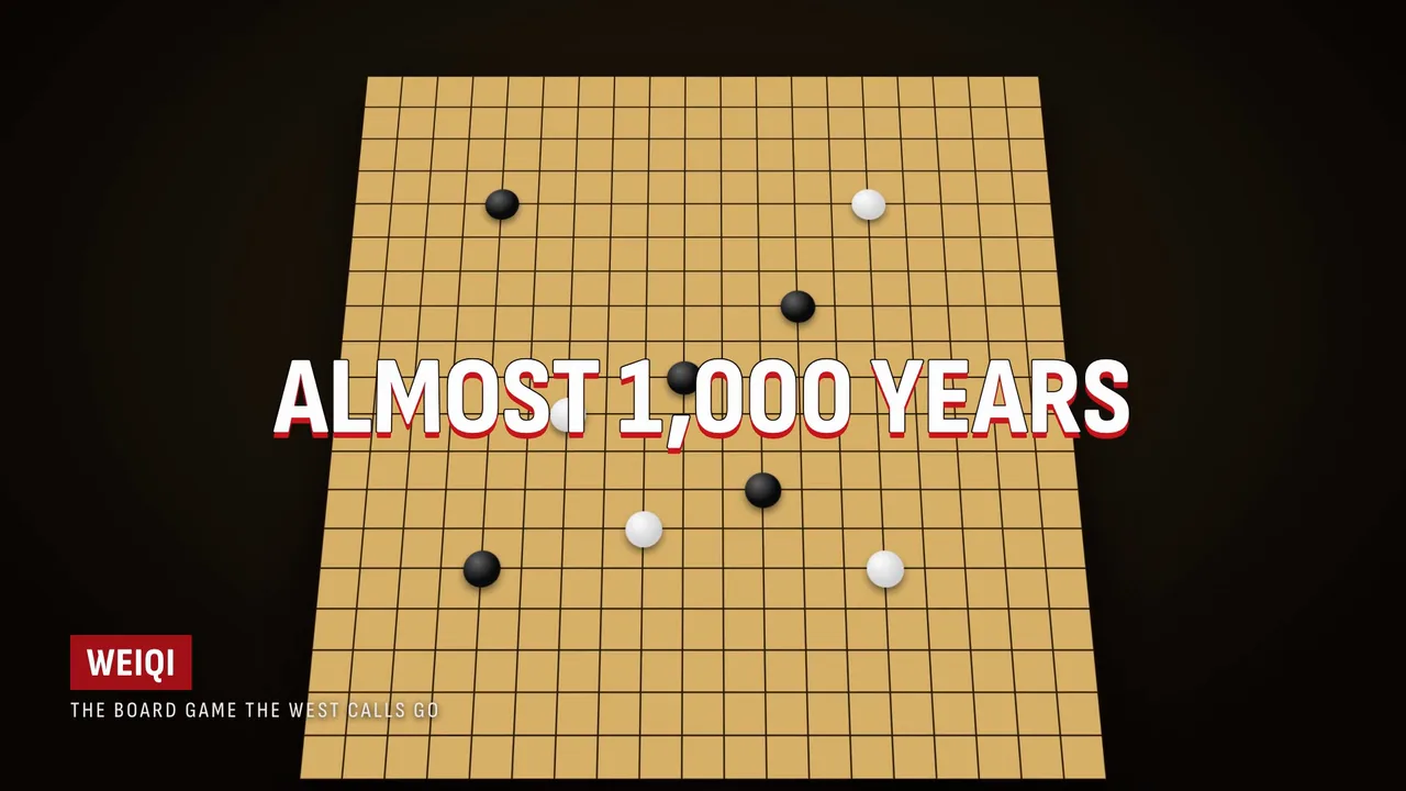 A weiqi board under the words ALMOST 1,000 YEARS