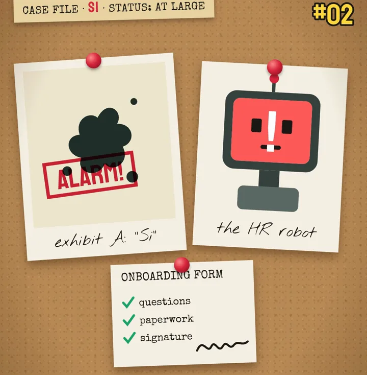 Exhibit A: the painting. Exhibit B: the HR robot, sounding the alarm