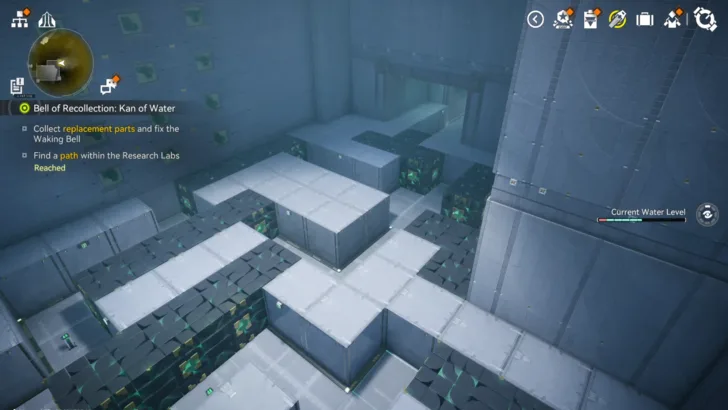 Overview of the Research Labs block maze in Suiming, where switches move walls to open a path