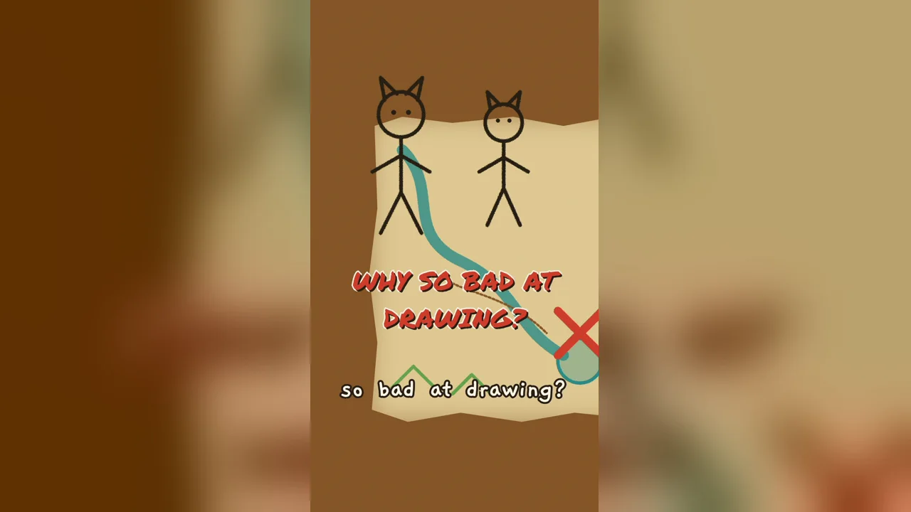 Two cat-eared stick figures on the map, captioned why so bad at drawing