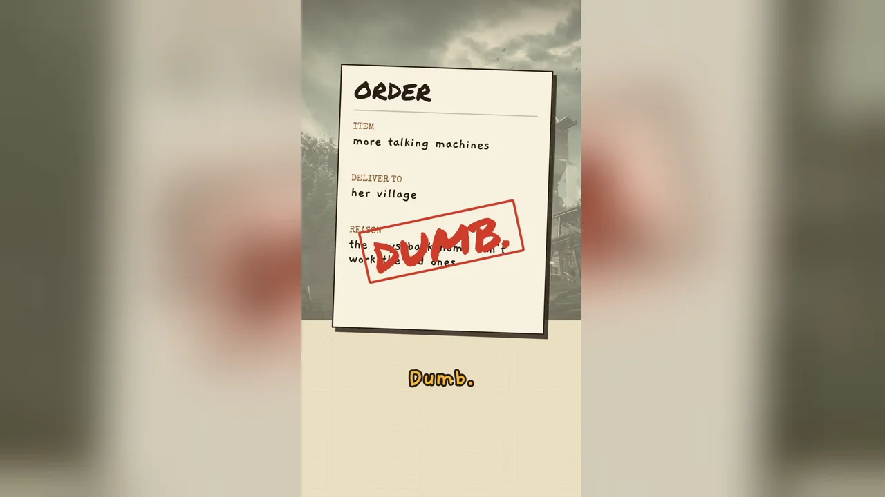 An order slip for more talking machines, stamped DUMB in red