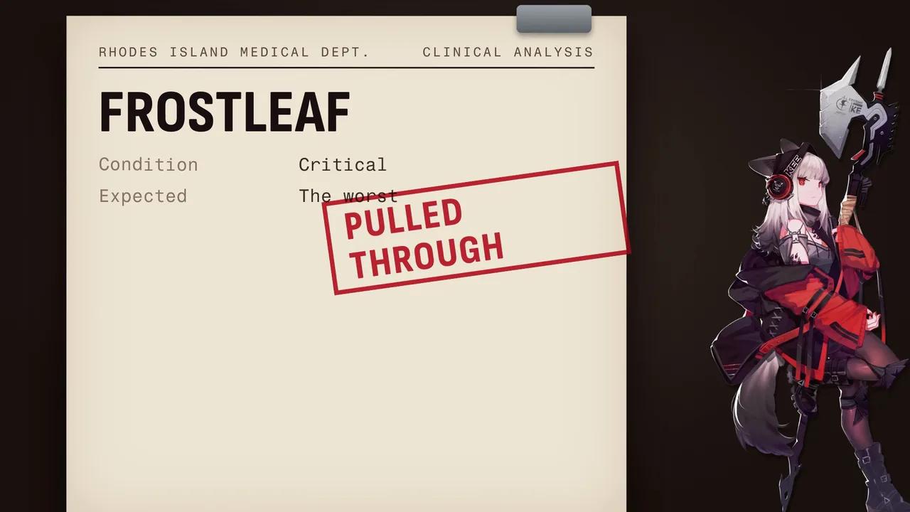 Frostleaf's medical file: condition critical, expected the worst, stamped PULLED THROUGH