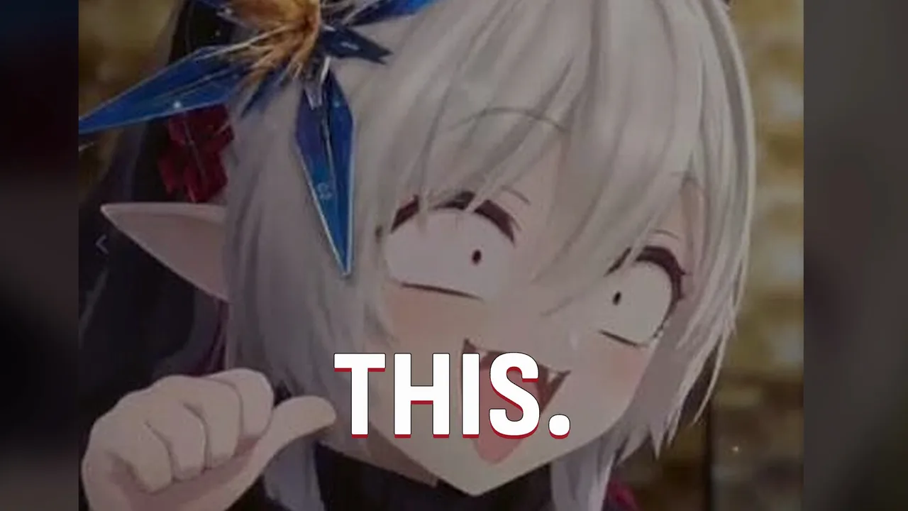 The gremlin grin the fandom made from the trailer close-up, captioned THIS