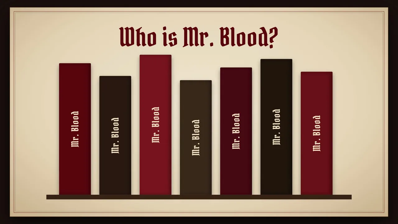 Mr. Blood's books on a shelf: who is Mr. Blood?