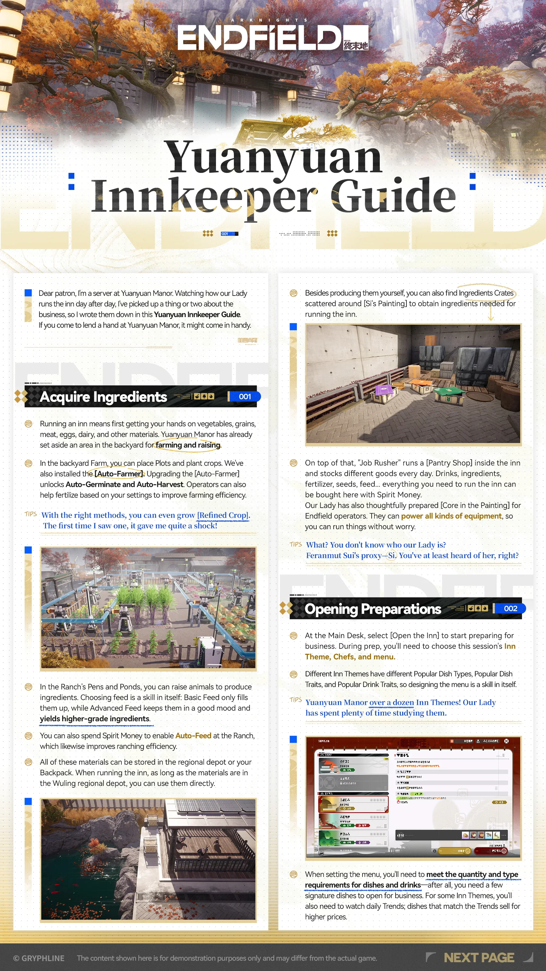 Official Yuanyuan Innkeeper Guide page 1: acquiring ingredients and opening preparations