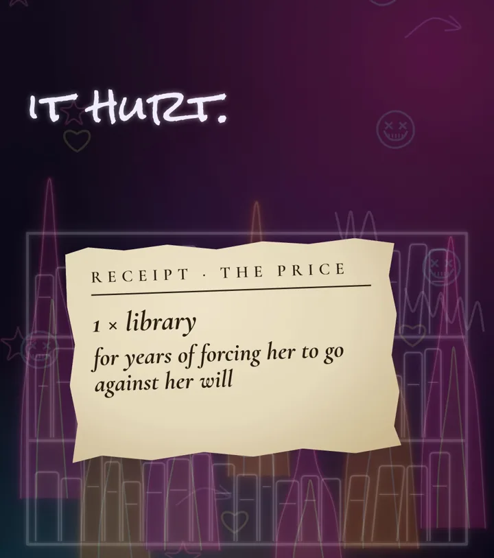 The receipt: one library, for years of forcing her to go against her will