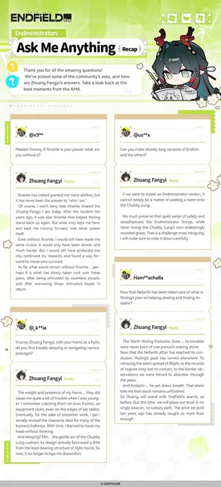 Zhuang Fangyi AMA recap covering her identity beyond Xiranite, her Kylin horns, a possible Chubby Lung crossover, and Wuling's plans after Nefarith