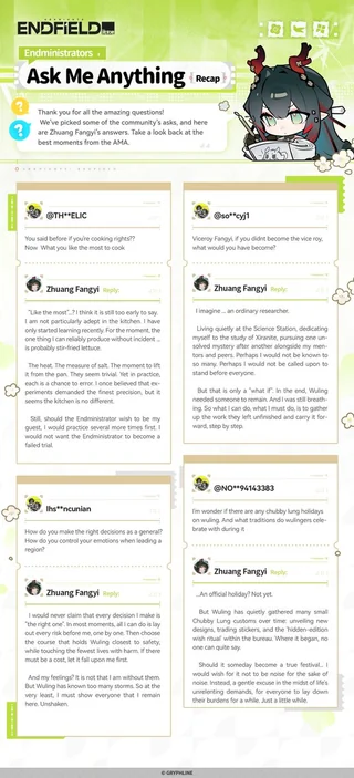 Zhuang Fangyi AMA recap on her cooking attempts, decision-making as a general, the "ordinary researcher" what-if, and Chubby Lung holidays in Wuling