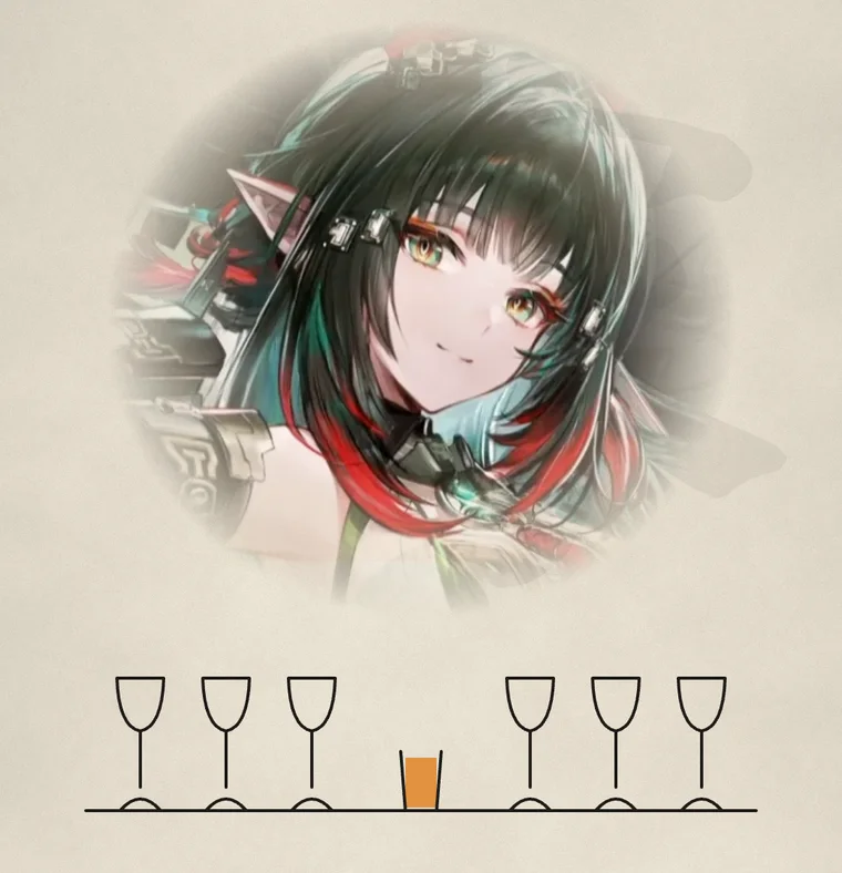 A row of wine glasses on a table, with one small glass of orange juice in the middle
