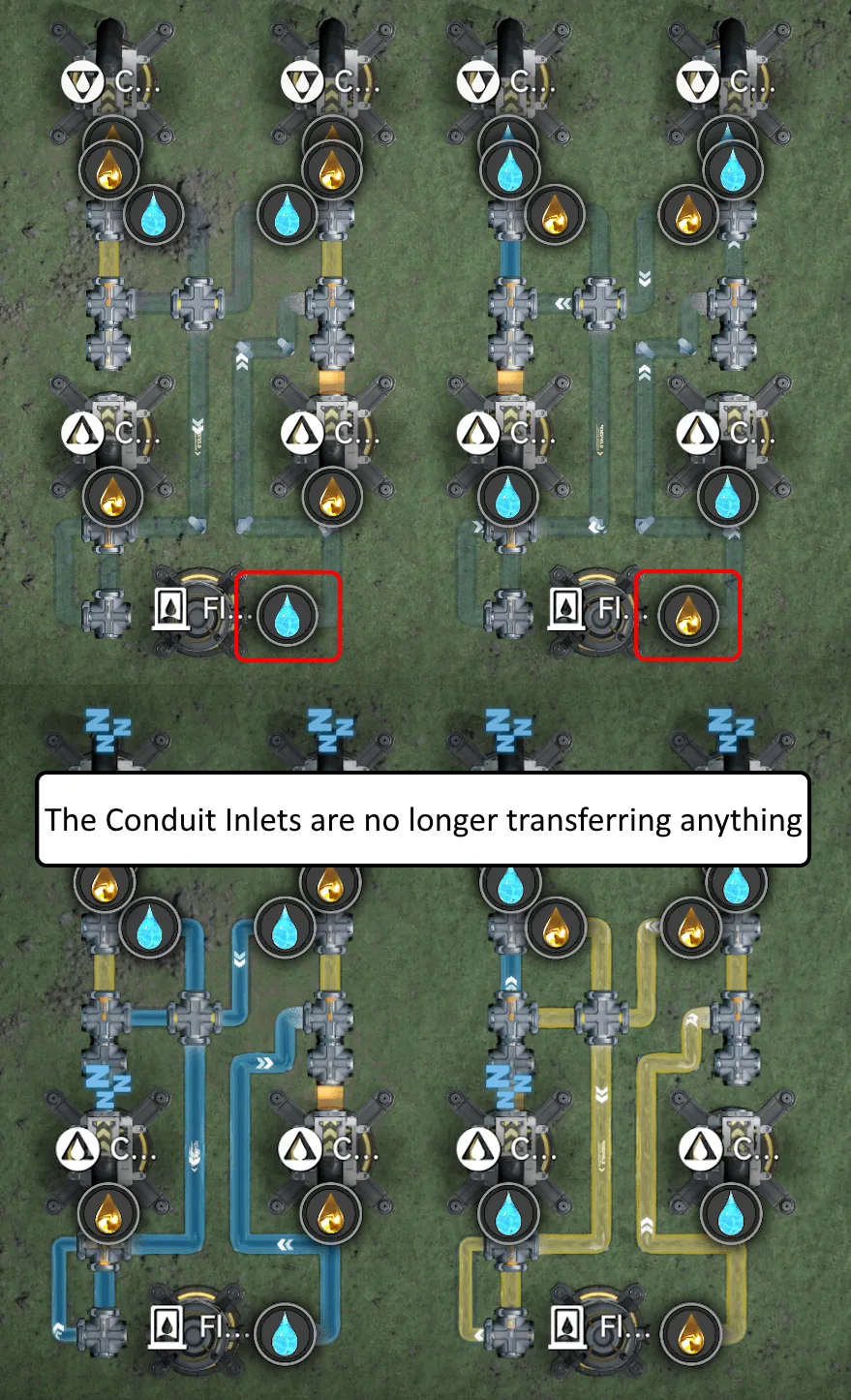 Conduit inlets switched off so nothing is transferred