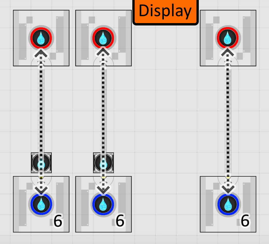 Display unit for the liquid logic gates: control ports for inputs and a readout for the output (2 pipe logistics pieces, NA/EU)