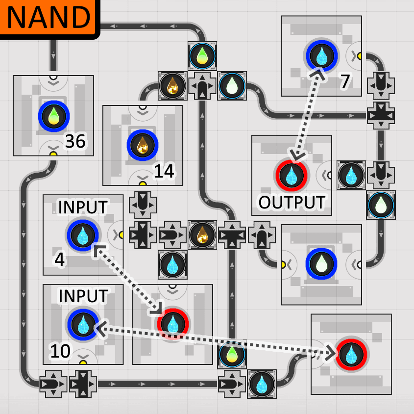NAND liquid logic gate layout for Arknights: Endfield (21 pipe logistics pieces, NA/EU)