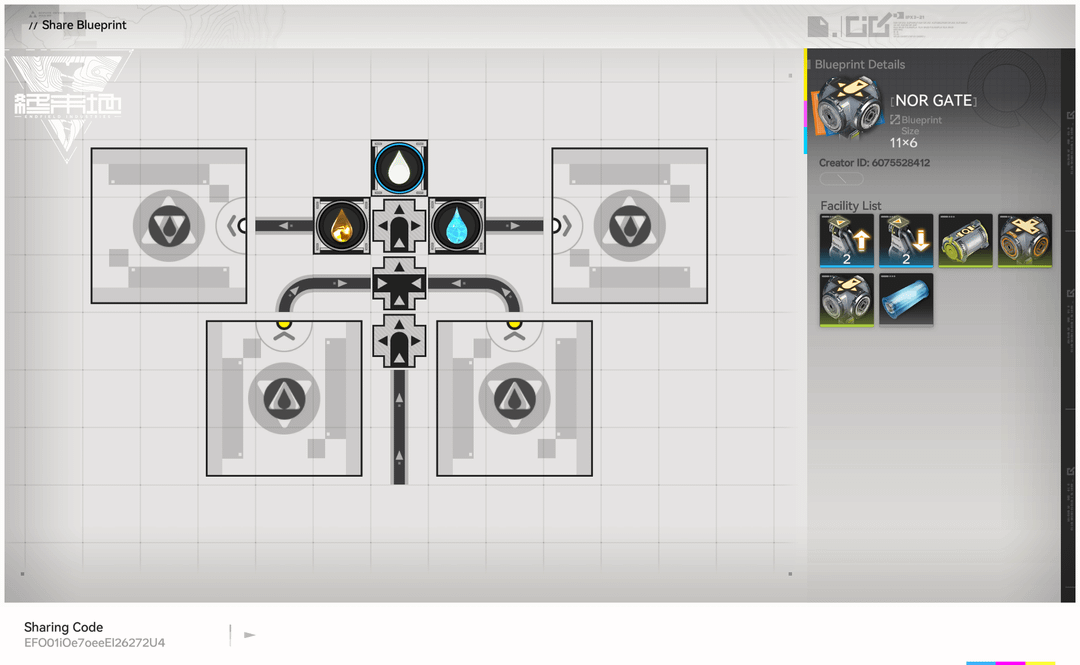 NOR Gate share blueprint screen (11x6, EU/NA)