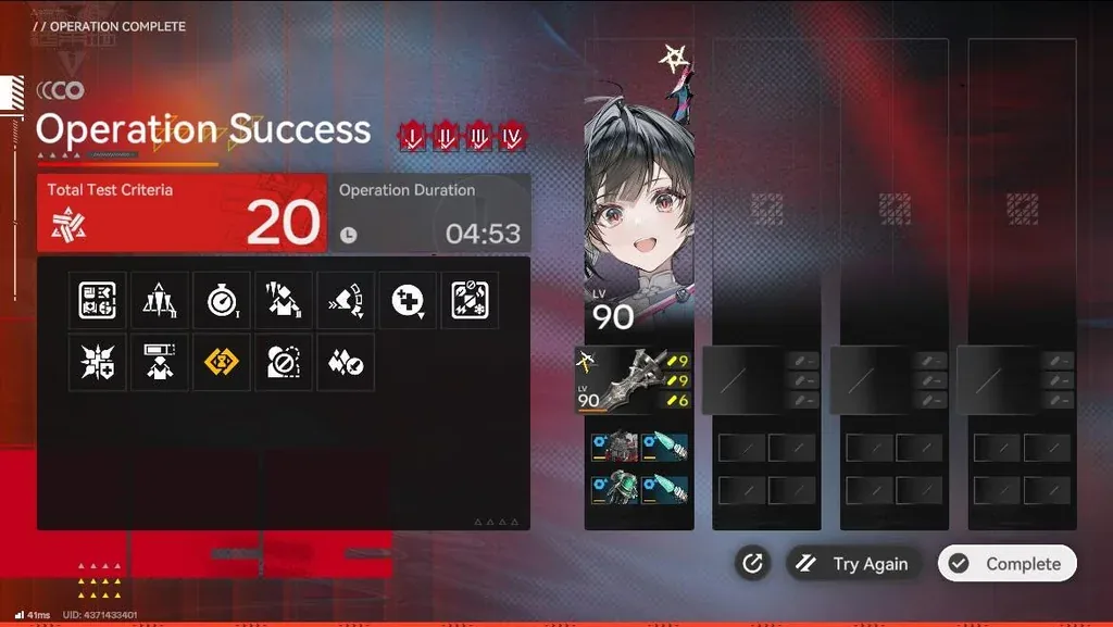 Arknights Endfield Contingency Contract Risk 20 solo clear with a maxed Chen Qianyu, Operation Success at Total Test Criteria 20
