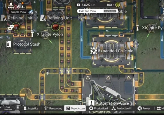 The two Cuprium lines rerouted by belt directly into the Core AIC Automation Core after the Protocol Stash was removed