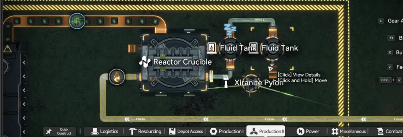 1.5 Extra LiqX blueprint with the acid input connected and two fluid tanks for storage