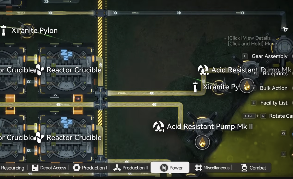 Four acid pumps connected to the middle splitters