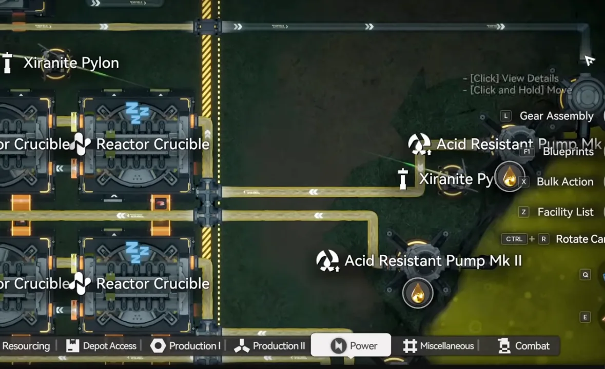 Four acid pumps connected to the middle splitters
