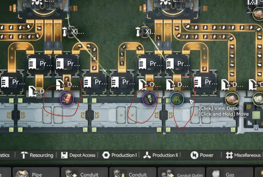 The overflow protector depot unloaders set back to SC Wuling Battery, Pyrrolite Part and Heavy Xiranite, circled in red