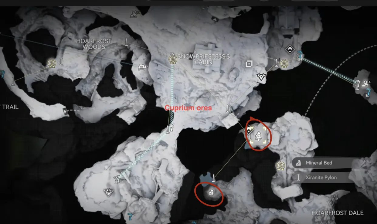 Mining Rigs placed on the two new Cuprium ore spots on the 1.5 snowy map